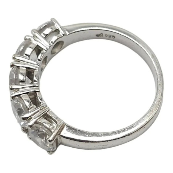925 Sterling Silver Faceted Eternal Five Stone Ring Vintage Size 5 - Picture 3 of 6